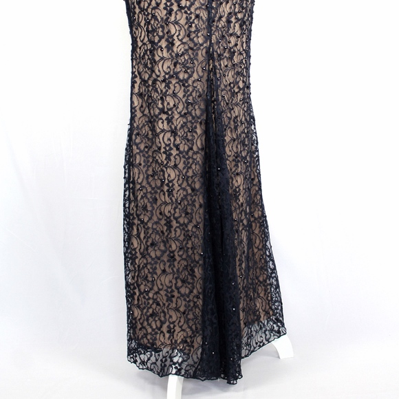 New Navy Long Lace Beaded Dress Long Sleeve - Picture 6 of 11
